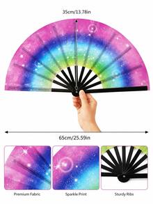 2pcs Rainbow Starry Sky Folding Hand Fans, Large Size Clapper Fans, Glitter Starry Sky Print, Portable And Foldable, Suitable For Music Festivals, Rave Parties, Carnivals, Pride Parades, Nightclubs, Weddings, Summer Cooling, Performance Props, Latest Original Design - Rainbow Starry Sky - View 11
