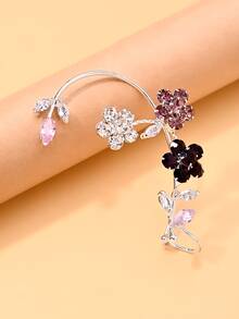 outingfit 1pc Women's Colorful Flower No-Piercing Ear Clip, Gold Leaf 3D Ear Cuff Earrings, Suitable For Wedding, Cocktail Party, Evening Banquet And Party Wear - Flower Earrings - View 6
