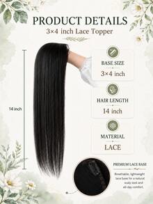 Women's 3x4 Inch Lace Hair Topper, 14 Inch Black Curly Hairpiece With Breathable Cuttable Lace Base, Natural Front Hairline, Lightweight Comfortable Hair Replacement For Daily Wear, Work, Party, Travel, Dating & Special Occasions - Multicolor - View 5