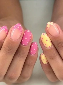 96 piezas de pegatinas de uñas francesas florales ovaladas cortas, pegatinas de uñas acrílicas cortas, uñas postizas de cobertura completa, con caja de almacenamiento, adecuadas para el uso diario y fiestas de mujeres y niñas - Multicolor - Ver 3