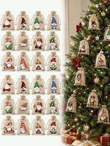 12/6/1pc Christmas Gift Bags, Party Holiday Drawstring Pouch, Christmas Gnome Gift Set Bag, Jewelry & Gift Storage Bag, Polyester Material, Ideal For Christmas And Holiday Gift Bags. - A - View 1