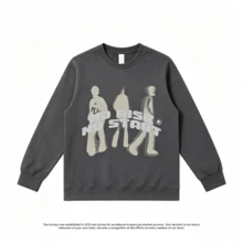 NO RISE NO START American Retro Abstract Portrait  Loose-Fit Printed Niche Sweatshirt - 灰色 - 查看 7
