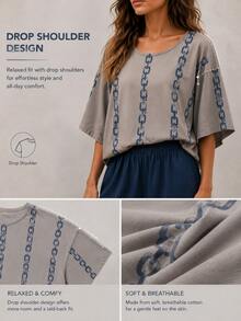 Women's 2-Piece SetDaily Casual Minimalist T-Shirt & Striped Wide-Leg Pants ; Vacation Outfits Women;Summer Clothes For Women;Fall Clothes For Women - 灰色 - 查看 5