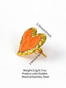 VceTd 1PC Romantic Heart Series Asymmetrical Heart Design Stainless Steel Brooch For Women, Suitable For Daily Wear, Dating Or Gift Giving - Golden - View 14
