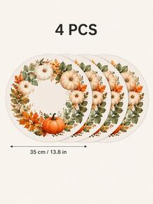 Runder Tischset mit weißem Kürbispflanzenkranz, orangefarbenem Kürbis und grünem Blattmuster im Herbststil, frischer Landhausstil, geeignet für Küchentisch, Esszimmer, Thanksgiving-Abendessen, Herbstparty und saisonale Heimdekoration - Verschiedenfarbig - Übersicht 12