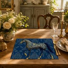 1pc/4pcs/6pcs Horse Pattern Printed Linen Placemats, Rectangular Table Mats, Washable, Easy To Clean, Plate Mats, Bowl Mats, Western Style Table Mats, Suitable For Kitchen, Dining Room, Family Gatherings, Coffee Table And Daily Table Decor - Multicolor - View 2