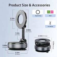 Vacuum Magnetic Car Phone Mount, Nano Suction Cup Foldable Rotating MagSafe Magnetic Holder, Universal Dashboard Center Console Phone Stand, Leather Surface Compatible, Multi-Angle Adjustable Navigation Mount - Black - View 3