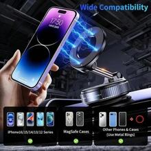 Vacuum Magnetic Car Phone Mount, Nano Suction Cup Foldable Rotating MagSafe Magnetic Holder, Universal Dashboard Center Console Phone Stand, Leather Surface Compatible, Multi-Angle Adjustable Navigation Mount - Black - View 6