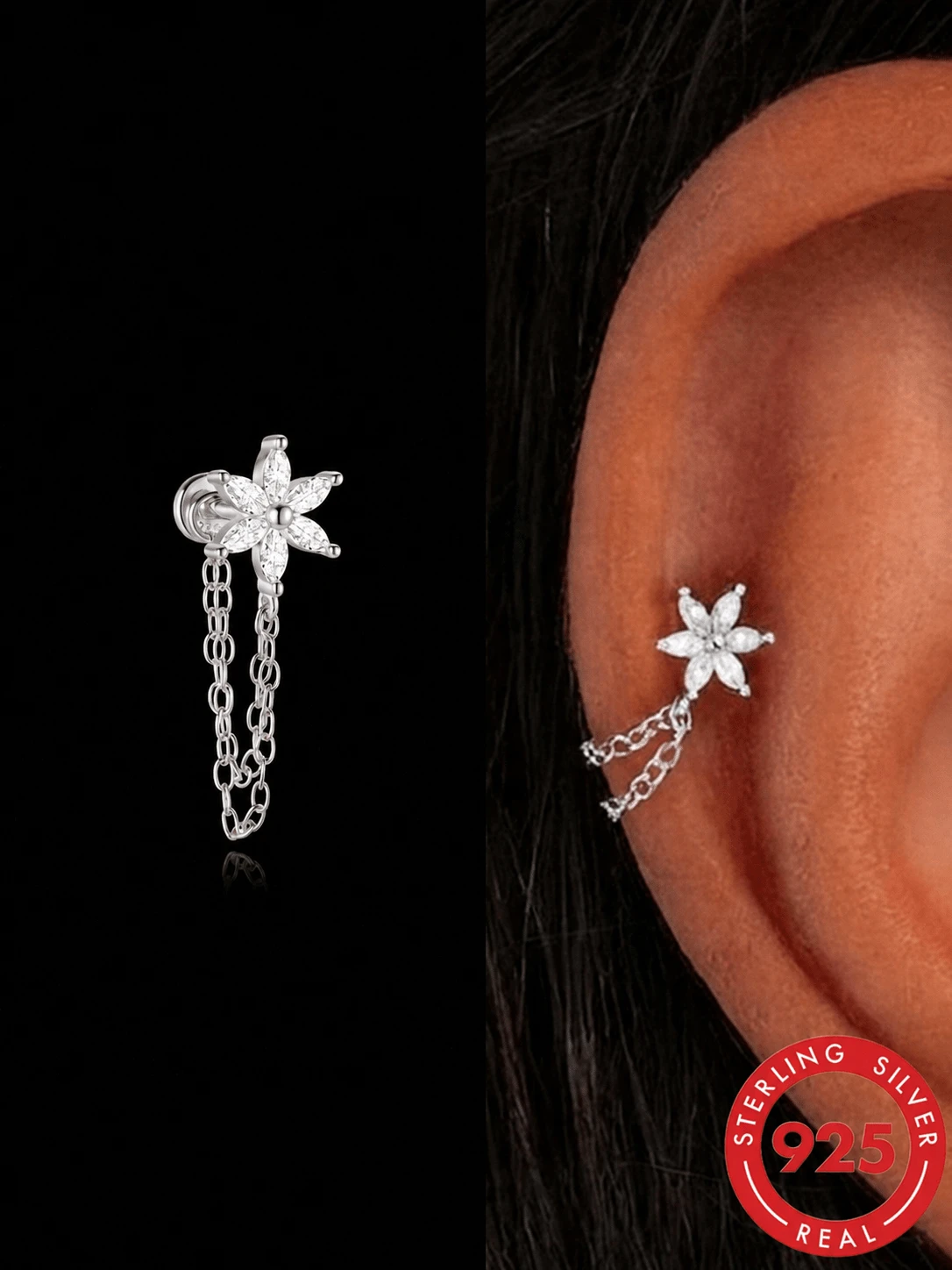 1pc Tassel 925 Sterling Silver Ear Studs For Women, Classic Ear Cartilage Studs, Flat Back Design, Suitable For Daily Wear And Party, Exquisite Jewelry