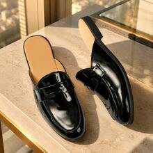 Men's Mule Shoes, PU Leather Upper, Breathable Wear-Resistant Non-Slip Half-Toe Shoes, Suitable For Outdoor Casual, Men's Street Slip-On Shoes - Black - View 2