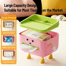 Cute Character Multi-Function Desktop Storage Box With Tissue Box And Phone Holder, Can Store Cosmetics, Remote Controls And Office Supplies, Fun Home And Kitchen Decor, Suitable For Home, School And Hotel, Great Gift Idea - Multicolor - View 2