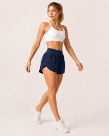 Comfortable Loose Shorts With Sporty Waistband And Soft Curved Hem - 藏蓝色 - 查看 4