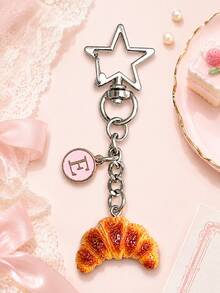 Personalized Fun Horn-Shaped Keychain Gift For Girls, Girls' Key Chain Bag Charm, Back To School Gift For Girls, Cute Horn-Shaped Letter Keychain, Exquisite Key Chain For Girls, Versatile Bag Charm, Best Friend/Couple Keychain Accessory, Back To School Gift, Exclusive Afternoon Tea Women's Keychain - Yellow Croissant - View 6