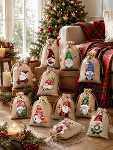 12/6/1pc Christmas Gift Bags, Party Holiday Drawstring Pouch, Christmas Gnome Gift Set Bag, Jewelry & Gift Storage Bag, Polyester Material, Ideal For Christmas And Holiday Gift Bags. - A - View 2