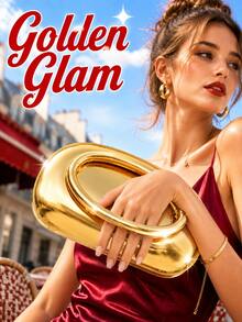 Elegant And Stylish Hardware-Decorated Clutch,Retro & Simple Solid-Color Popular Shoulder Bag,Versatile Attractively Ladies' Chain Bag For Daily Wear - Gold - View 1
