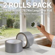 Mosquito Net Repair Tape, Mesh Window Repair Sheet, Screen Repair Tape. These Patches Can Easily Repair Cracks And Holes In Home Screens, Effectively Preventing Mosquitoes, Flies And Various Insects From Entering The Room. 2 Rolls, Width 1.97in, Total Length 157.48in - Grey - View 1