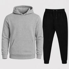 CONJUNTO LISO DE BLUSA E CALÇA DE MOLETOM CANGURU COM BOLSO E CAPUZ BLUSA  ESTILO STREETWEAR CASUAL MODA INVERNO AGSALHO PREMIUM CONFORTAVEL - Preto - Visão 5