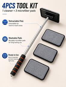 1/3/4pcs Telescopic Car Windshield Cleaning Tool Set, With Metal Rod And Detachable, Washable, Reusable Microfiber Cleaning Pads, Extendable Long Handle Car Glass Cleaning Brush, Suitable For Removing Fog, Dust And Stains On Car Windows, Ideal For Daily Car Maintenance And Seasonal Deep Cleaning - Multicolor - View 5