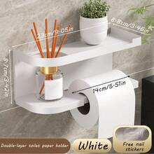 1pc - No-Drill Wall-Mounted Paper Towel Holder With Storage Shelf - Adhesive Backing, Suitable For Kitchen, Space-Saving Plastic Storage Rack And Paper Towel Holder, (Can Hold Phone, Plants, Aromatherapy, Etc.) Can Be Placed On Countertop And Cabinet, Suitable For Office - No-Drill Installation - Multicolor - View 9