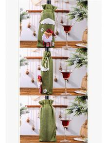Christmas Linen-Like Drawstring Wine Bottle Bags, Santa Claus, Snowman & Reindeer Wine Bottle Covers, Xmas Table Decorations For Home Kitchen Dinner Party, Perfect Holiday Gift - View 10