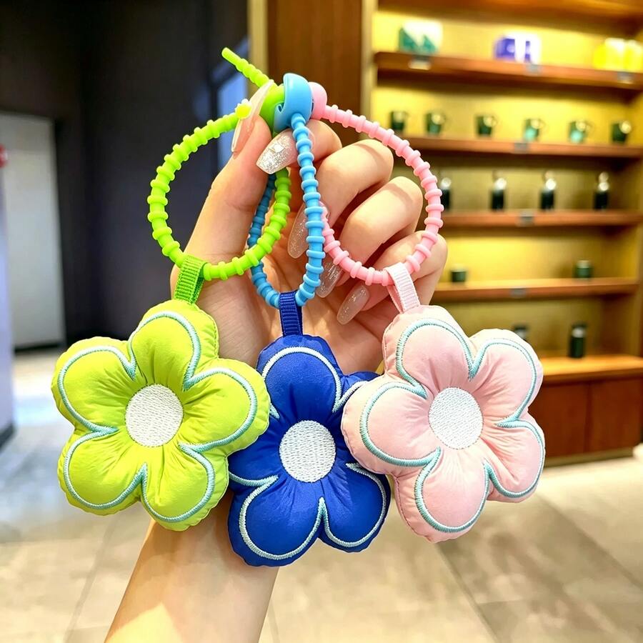 1 buah Gantungan Kunci Bunga Bordir Kain yang Indah, Desain Bunga Blok Warna, Gantungan Kunci Anak Perempuan, Hadiah Kecil yang Lembut untuk Sahabat Terbaik - MultiWarna - View 1