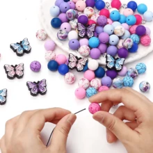 9/15/21/30/45/52Pcs Butterfly Theme Silicone Spacer Beads, Used For Making Jewelry, Perfect For Creating Unique Bracelets And Decorative Pens, Ideal Gift For Valentine's Day - Multicolor - View 7