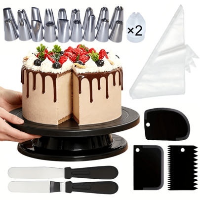 126pcs Cake Decorating Tools, Includes 11-Inch Cake Turntable, 100pcs 12-Inch Thickened Piping Bags, 18pcs 1-Inch Large Piping Tips And Other Piping Tools, Suitable For Home Baking, Buttercream Frosting DIY