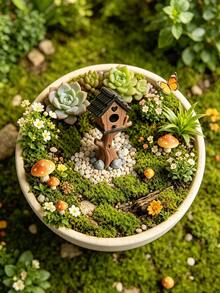 1pc 3D Printed Fairy Mini Garden Decor, Assemblable Mini Birdhouse Model, Cute Fairy Tale Micro Landscape Decoration, DIY Assembly Kit, Suitable For Dollhouse, Patio, Succulent Planter, Indoor And Outdoor Miniature Scene Decor - A - View 2