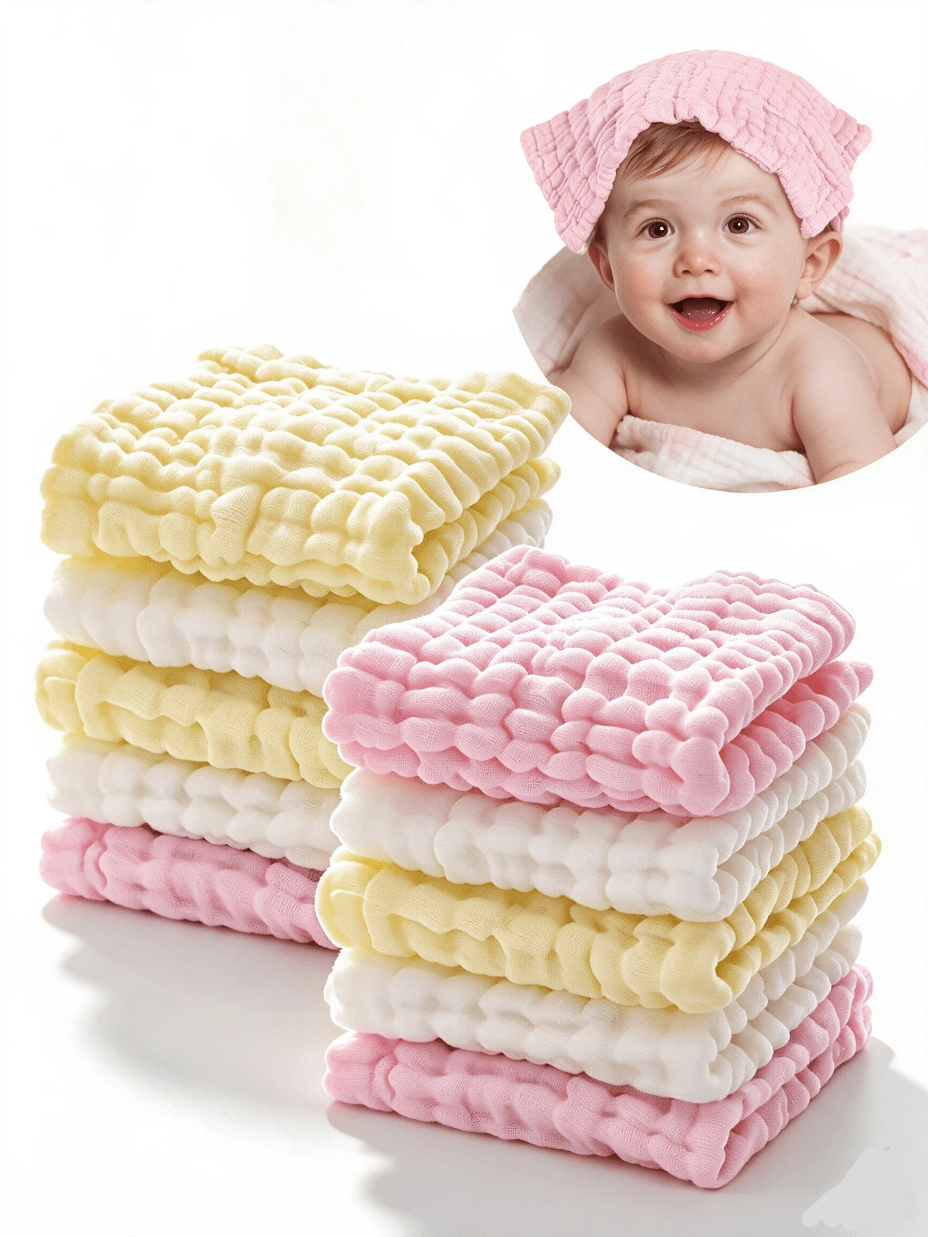 CN. 10 Pcs 12"X12" Baby Washcloths,Baby Stuff,Baby Christmas Gift,Baby Soft Face Cloths For Newborn, Absorbent Bath Face Towels, Wipes, Burp Cloths - 10pcs Burp Cloths - 查看 1