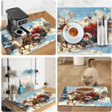1pc Dish Drying Mat, Coffee Machine Mat, Christmas Reindeer Sleigh Pattern Dish Drying Mat, Absorbent Quick-Drying No Water Stains, Non-Slip Table Protection, Suitable For Christmas Holiday Tabletop, Suitable For Kitchen Countertop Use, Home Gift, Tabletop Decoration - XYLSD-916 - View 11