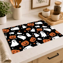1pc Ghost Pattern Printed Diatomaceous Earth Kitchen Drain Mat, Halloween, Can Be Used As Halloween Gift, Halloween Decoration, Absorbent Dish Drying Mat, Coffee Machine Mat, Dishwashing Mat, Sink Mat, Kitchen Countertop Protection Mat, Suitable For Cups, Plates, Tableware And Kitchen Decoration - Multicolor - View 5