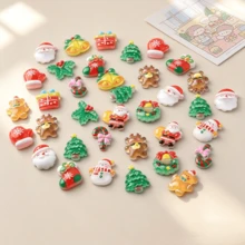 20/50/100pcs Christmas Mini Resin Charms, Including Santa Claus, Snowman, Christmas Tree, Gingerbread Man, Reindeer, Bell, Candy Cane And More Flat-Back Convex Round Designs, For DIY Slime, Hair Clips, Jewelry Making And Scrapbooking Crafts - Random Mix - Multicolor - View 3