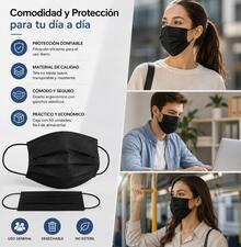 CUBREBOCAS COLOR NEGRO NEGRO DESECHABLES TRICAPA 50 PIEZAS - A - Ver 3