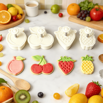 4pcs Fruit & Ocean Cookie Cutter Set, Press-Type Cookie Stamp Mold, Shapes Include Peach, Strawberry, Cherry, Pineapple, Seahorse, Starfish, Shell, Suitable For Home Kitchen DIY Cookies, Pastries, Halloween, Christmas, Birthday Party And More