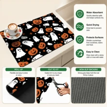 1pc Ghost Pattern Printed Diatomaceous Earth Kitchen Drain Mat, Halloween, Can Be Used As Halloween Gift, Halloween Decoration, Absorbent Dish Drying Mat, Coffee Machine Mat, Dishwashing Mat, Sink Mat, Kitchen Countertop Protection Mat, Suitable For Cups, Plates, Tableware And Kitchen Decoration - Multicolor - View 10