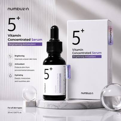 Numbuzin No.5+ Vitamin Concentrated Serum 20ml – Glutathione Brightening Antioxidant Facial Serum, Improves Uneven Skin Tone, Hydrating And Moisturizing, Suitable For All Skin Types, Korean Skincare, Halloween Gift, Christmas Gift