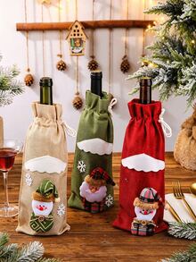 Christmas Linen-Like Drawstring Wine Bottle Bags, Santa Claus, Snowman & Reindeer Wine Bottle Covers, Xmas Table Decorations For Home Kitchen Dinner Party, Perfect Holiday Gift - View 6