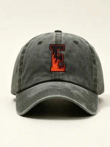 1 Pc Vintage Washed Distressed Baseball Cap, A-Z Flame Letter Embroidered Dad Hat, Adjustable Casual Sun Hat For Men Women Street Outdoor Daily Wear - Grey - View 8