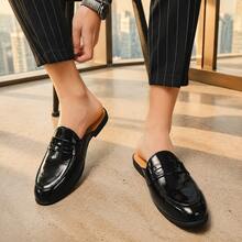 Men's Mule Shoes, PU Leather Upper, Breathable Wear-Resistant Non-Slip Half-Toe Shoes, Suitable For Outdoor Casual, Men's Street Slip-On Shoes - Black - View 7