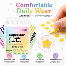280/560 Pcs Optional KHAZIX Colorful Star Hydrocolloid Skin Shield Patches, 7Vibrant Colors Gentle Non-Irritating Skin Isolation Stickers, Makeup Friendly Day & Night Use External Dirt Blocking Patches - Star - View 3