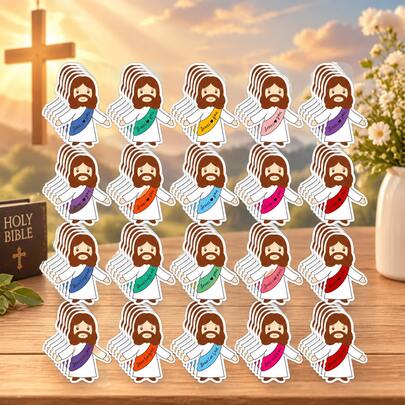 20/100/200pcs "Jesus Loves You" Religious Theme Stickers, Faith-Based Decorative Labels For Water Bottles, Laptops, Notebooks, Party Favors, Gift Wrapping, Journals, Scrapbooks, Envelope Seals And DIY Crafts
