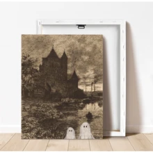 1pc Canvas Wall Art, Framed Wall Decor, Vintage Etched Print Castle Riverside Ghost Canvas Decorative Painting, Dark Academia Style Eerie Halloween Gothic Retro Engraved Print Poster, Suitable For Modern Home Decor, Room Decor, Dorm Decor, Bedroom Decor, Bathroom Decor, Kitchen Decor, Dining Room Decor, Living Room Decor, Office Decor, School Decor, Classroom Decor - Ghost - View 4