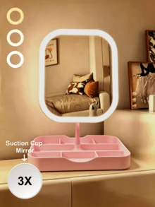 LED Makeup Mirror With Light, 3X Magnifying Suction Cup Mirror, 3 Color Lights, Dimmable Touch Control, USB Rechargeable Vanity Mirror With Storage Base, 360° Rotating, Suitable For Bedroom, Dorm And Travel, Ideal Holiday Gift - Multicolor - View 15