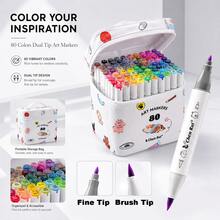 Chen Rui Professional Dual-Tip Art Markers Brush Tip + Fine Tip 48/60/80 Colors Adult Coloring Marker Set Suitable For Artists, Beginners Painting Illustration Sketching Coloring - Sets - View 7