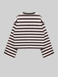 New Fashion Elegant Striped Colorblock Women's Casual Versatile T-Shirt, Vacation College Daily All-Season Top - Brown - View 6