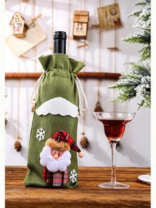 Christmas Linen-Like Drawstring Wine Bottle Bags, Santa Claus, Snowman & Reindeer Wine Bottle Covers, Xmas Table Decorations For Home Kitchen Dinner Party, Perfect Holiday Gift - View 8