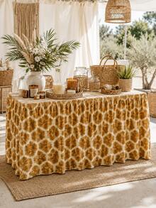 1pc Brown & Cream Giraffe Print Rectangular Table Skirt, Safari Animal Style Polyester Elastic Edge Ruffled Table Cover, Decorative Table Skirting For Jungle Party, Birthday, Dessert Buffet, Room Decor & Home Decor - Multicolor - View 5