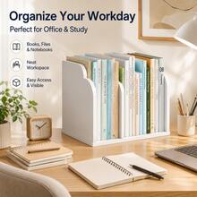 1pc Desktop Bookshelf Organizer, Multi-Functional Books, Stationery And Document Storage Rack, Minimalist Desktop Bookshelf, Suitable For Student Study Room, Office And Home - A - View 3
