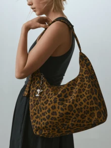 Nylon Shoulder Bag, Casual Bohemian Style Commuter Work Bag, Fashionable Large Capacity Handbag With Key Lanyard, Everyday Tote Bag - Multicolor - View 6
