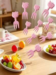 SANRIO 10pcs Hello Kitty Fruit Forks - Suitable For Home, Outdoor Picnic, School And Various Occasions Party Dessert Forks, Random Style Reusable Fruit Forks, Suitable For Fruit, Cake, Ice Cream - Summer Tableware, Perfect For Fruit Platter Serving, Lunch Box, Plating - A - View 7